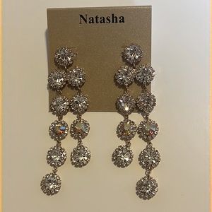 New Natasha long silver dangle earrings fancy wedding special occasion